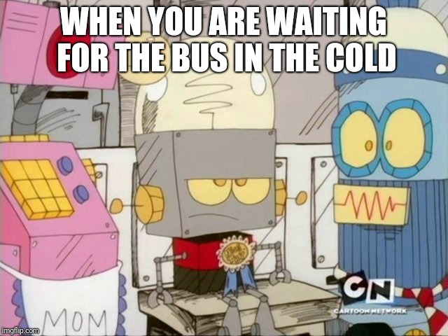 Robot Jones | WHEN YOU ARE WAITING FOR THE BUS IN THE COLD | image tagged in robot jones,cartoon network,memes | made w/ Imgflip meme maker
