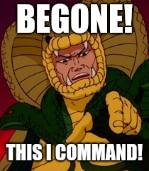  BEGONE! THIS I COMMAND! | image tagged in serpentor | made w/ Imgflip meme maker