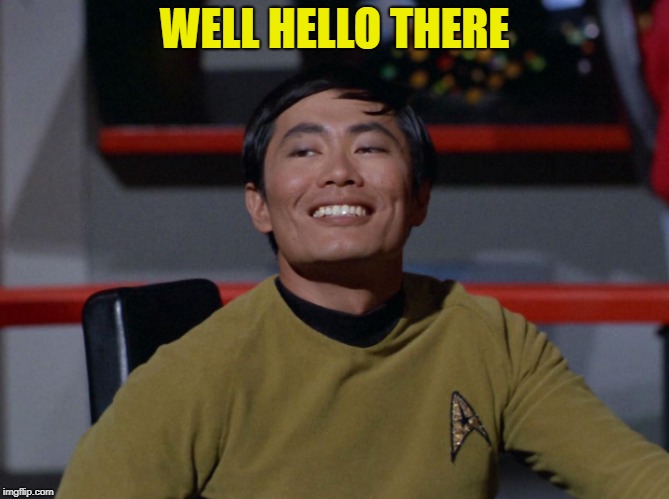 Sulu smug | WELL HELLO THERE | image tagged in sulu smug | made w/ Imgflip meme maker