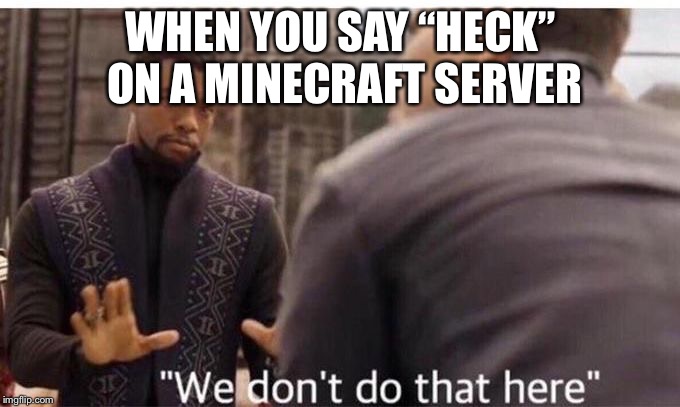 We dont do that here | WHEN YOU SAY “HECK” ON A MINECRAFT SERVER | image tagged in we dont do that here | made w/ Imgflip meme maker