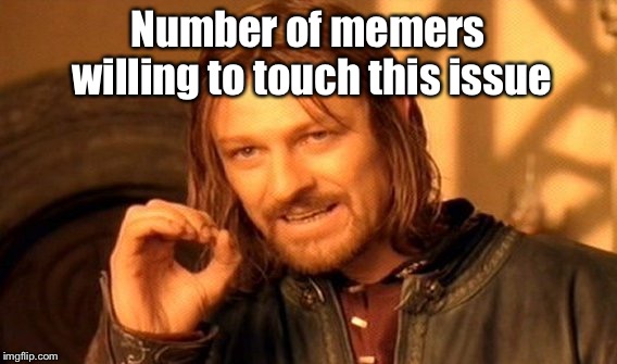 One Does Not Simply Meme | Number of memers willing to touch this issue | image tagged in memes,one does not simply | made w/ Imgflip meme maker
