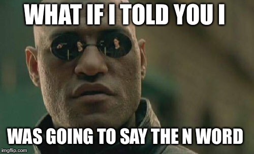 Matrix Morpheus Meme | WHAT IF I TOLD YOU I; WAS GOING TO SAY THE N WORD | image tagged in memes,matrix morpheus | made w/ Imgflip meme maker