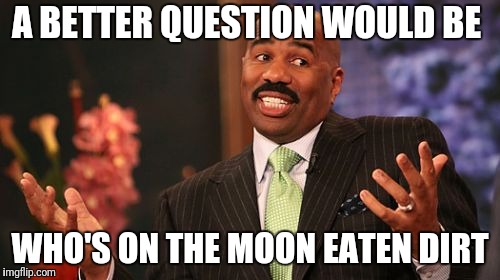 Steve Harvey Meme | A BETTER QUESTION WOULD BE WHO'S ON THE MOON EATEN DIRT | image tagged in memes,steve harvey | made w/ Imgflip meme maker