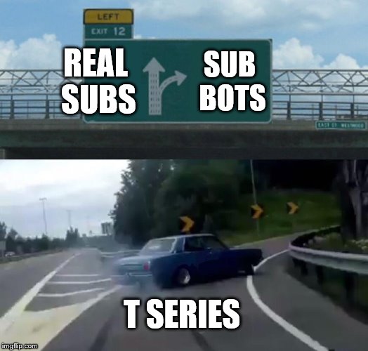 Left Exit 12 Off Ramp | REAL SUBS; SUB BOTS; T SERIES | image tagged in memes,left exit 12 off ramp | made w/ Imgflip meme maker