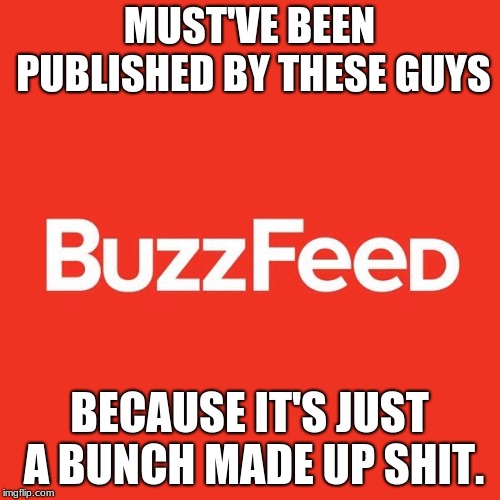 MUST'VE BEEN PUBLISHED BY THESE GUYS BECAUSE IT'S JUST A BUNCH MADE UP SHIT. | image tagged in buzzfeed | made w/ Imgflip meme maker
