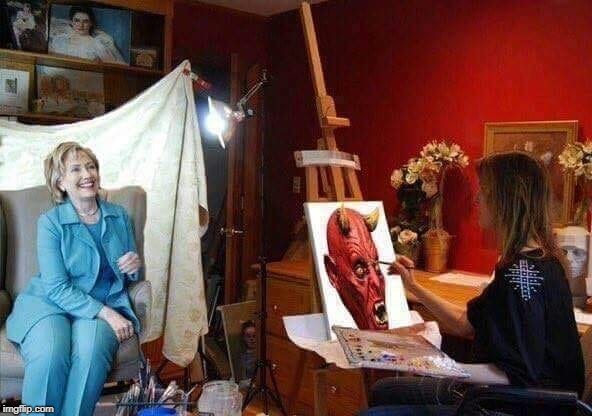 Hillary Clinton's latest portrait  | SPAWN OF SATAN OR THE GREAT BEAST HIMSELF? | image tagged in hillary clinton,portrait,satan,demon,memes,election 2020 | made w/ Imgflip meme maker