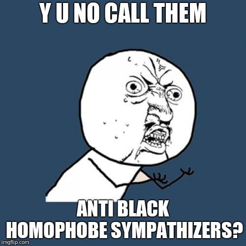 Y U No Meme | Y U NO CALL THEM ANTI BLACK HOMOPHOBE SYMPATHIZERS? | image tagged in memes,y u no | made w/ Imgflip meme maker