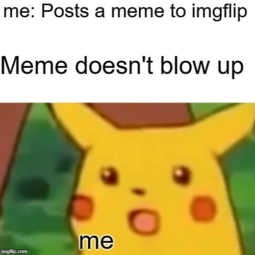 Surprised Pikachu Meme | me: Posts a meme to imgflip; Meme doesn't blow up; me | image tagged in memes,surprised pikachu | made w/ Imgflip meme maker