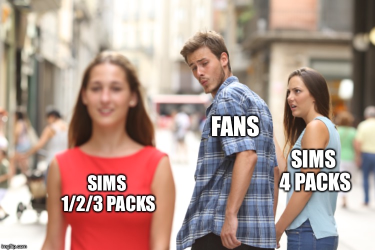 The Sims | FANS; SIMS 4 PACKS; SIMS 1/2/3 PACKS | image tagged in the sims,sims 4 | made w/ Imgflip meme maker