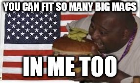 fat american | YOU CAN FIT SO MANY BIG MACS IN ME TOO | image tagged in fat american | made w/ Imgflip meme maker