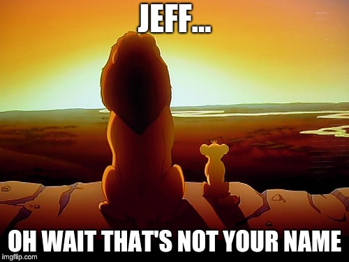 Lion King | JEFF... OH WAIT THAT'S NOT YOUR NAME | image tagged in memes,lion king | made w/ Imgflip meme maker
