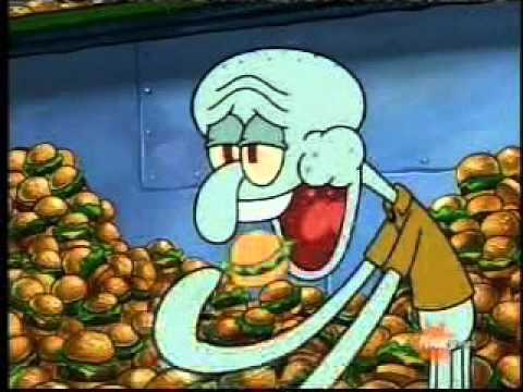 Squidward eating Krabby Patties Blank Meme Template