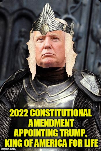 The King Trump | 2022 CONSTITUTIONAL AMENDMENT APPOINTING TRUMP,
 KING OF AMERICA FOR LIFE | image tagged in the king trump | made w/ Imgflip meme maker