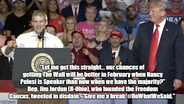 â€œLet me get this straight... our chances of getting The Wall will be better in February when Nancy Pelosi is Speaker than now when we have t | made w/ Imgflip meme maker