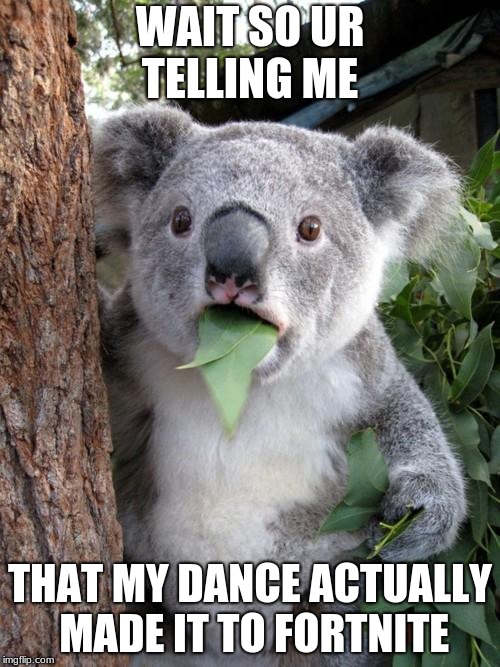 Surprised Koala Meme | WAIT SO UR TELLING ME; THAT MY DANCE ACTUALLY MADE IT TO FORTNITE | image tagged in memes,surprised koala | made w/ Imgflip meme maker