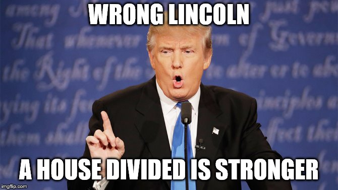 Donald Trump Wrong | WRONG LINCOLN A HOUSE DIVIDED IS STRONGER | image tagged in donald trump wrong | made w/ Imgflip meme maker