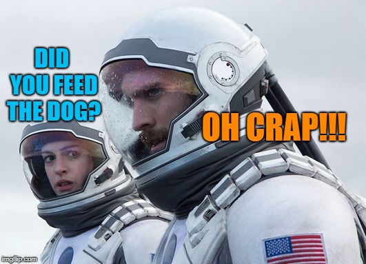 Interstellar-7-Year-Waiting | DID YOU FEED THE DOG? OH CRAP!!! | image tagged in interstellar-7-year-waiting | made w/ Imgflip meme maker