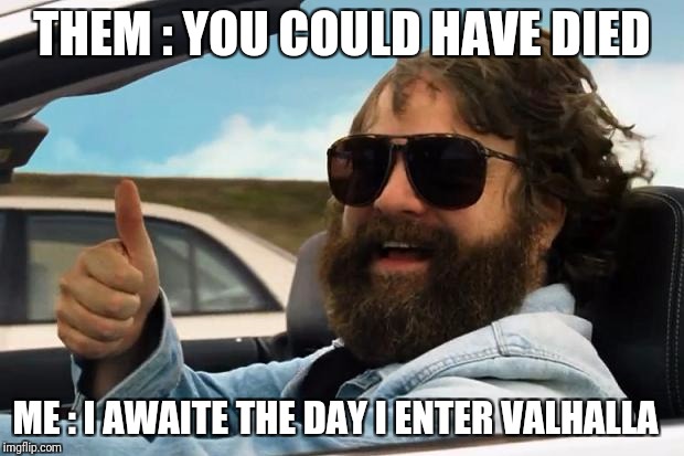 Classic vikings | THEM : YOU COULD HAVE DIED; ME : I AWAITE THE DAY I ENTER VALHALLA | image tagged in classic vikings | made w/ Imgflip meme maker