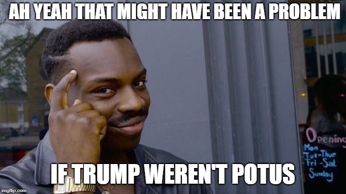 Roll Safe Think About It Meme | AH YEAH THAT MIGHT HAVE BEEN A PROBLEM IF TRUMP WEREN'T POTUS | image tagged in memes,roll safe think about it | made w/ Imgflip meme maker