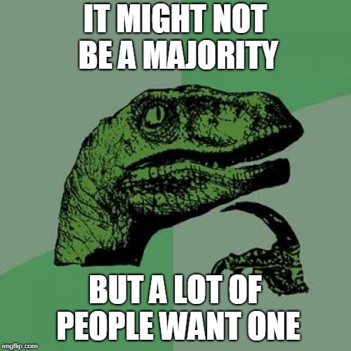 Philosoraptor Meme | IT MIGHT NOT BE A MAJORITY BUT A LOT OF PEOPLE WANT ONE | image tagged in memes,philosoraptor | made w/ Imgflip meme maker