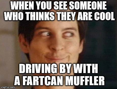 Spiderman Peter Parker | WHEN YOU SEE SOMEONE WHO THINKS THEY ARE COOL; DRIVING BY WITH A FARTCAN MUFFLER | image tagged in memes,spiderman peter parker | made w/ Imgflip meme maker