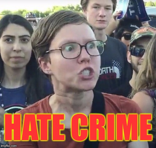 Triggered feminist | HATE CRIME | image tagged in triggered feminist | made w/ Imgflip meme maker