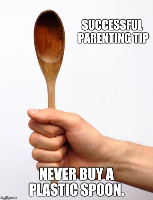 Successful parenting tip | SUCCESSFUL PARENTING TIP; NEVER BUY A PLASTIC SPOON. | image tagged in spoon,successful parenting tip,never plastic,wood spoon,grandma knew best | made w/ Imgflip meme maker