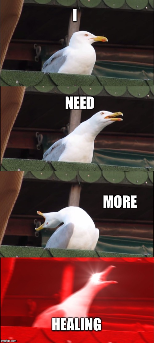 Inhaling Seagull | I; NEED; MORE; HEALING | image tagged in memes,inhaling seagull | made w/ Imgflip meme maker