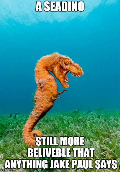 dino seahorse | A SEADINO; STILL MORE BELIVEBLE THAT ANYTHING JAKE PAUL SAYS | image tagged in dino seahorse | made w/ Imgflip meme maker