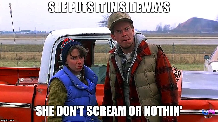 SHE PUTS IT IN SIDEWAYS SHE DON'T SCREAM OR NOTHIN' | made w/ Imgflip meme maker