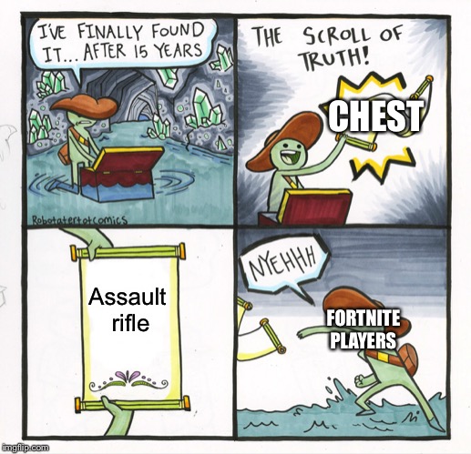 The Scroll Of Truth | CHEST; Assault rifle; FORTNITE PLAYERS | image tagged in memes,the scroll of truth | made w/ Imgflip meme maker