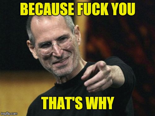 Steve Jobs Meme | BECAUSE F**K YOU THAT'S WHY | image tagged in memes,steve jobs | made w/ Imgflip meme maker