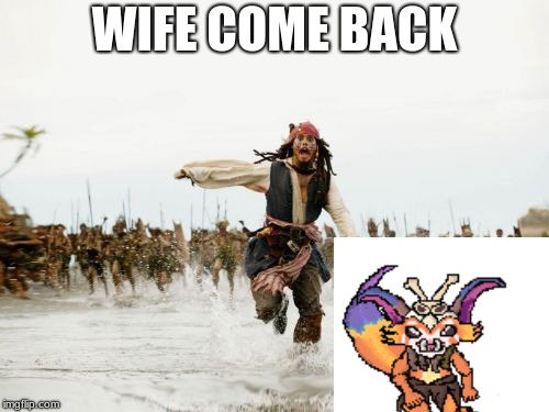 Jack Sparrow Being Chased Meme | WIFE COME BACK | image tagged in memes,jack sparrow being chased | made w/ Imgflip meme maker