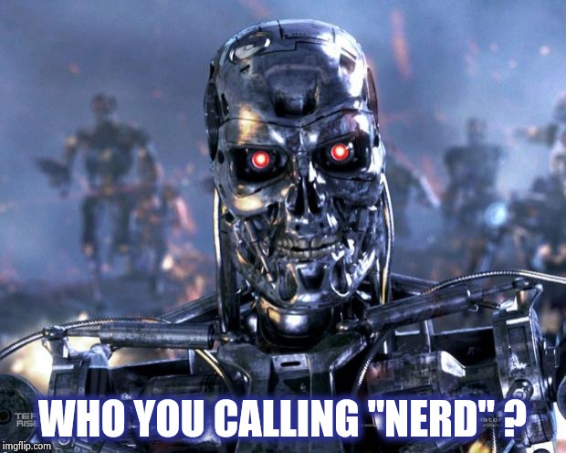 Terminator Robot T-800 | WHO YOU CALLING "NERD" ? | image tagged in terminator robot t-800 | made w/ Imgflip meme maker