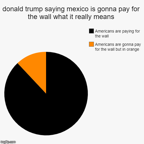 donald trump saying mexico is gonna pay for the wall what it really means | Americans are gonna pay for the wall but in orange, Americans ar | image tagged in funny,pie charts | made w/ Imgflip chart maker