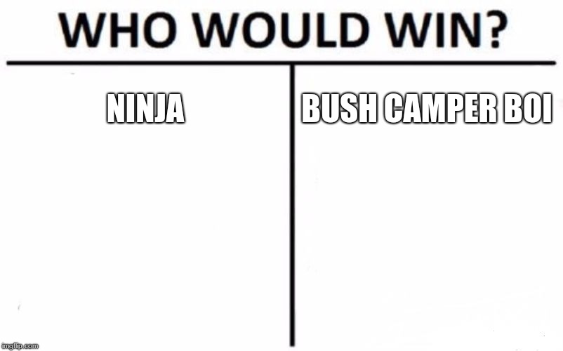 Who Would Win? Meme | NINJA; BUSH CAMPER BOI | image tagged in memes,who would win | made w/ Imgflip meme maker