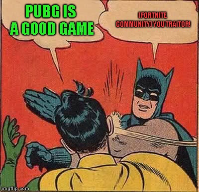 Batman Slapping Robin | PUBG IS A GOOD GAME; (FORTNITE COMMUNITY) YOU TRAITOR! | image tagged in memes,batman slapping robin | made w/ Imgflip meme maker