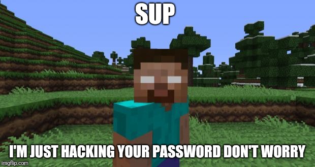 Herobrine | SUP; I'M JUST HACKING YOUR PASSWORD DON'T WORRY | image tagged in herobrine | made w/ Imgflip meme maker