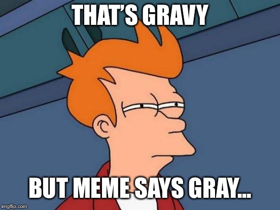 Futurama Fry Meme | THAT’S GRAVY BUT MEME SAYS GRAY... | image tagged in memes,futurama fry | made w/ Imgflip meme maker