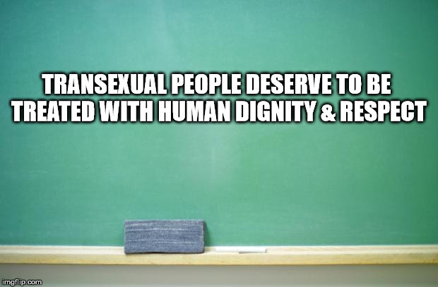 blank chalkboard | TRANSEXUAL PEOPLE DESERVE TO BE TREATED WITH HUMAN DIGNITY & RESPECT | image tagged in blank chalkboard | made w/ Imgflip meme maker