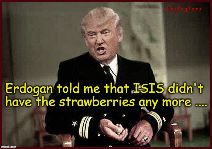 He's losing it. | Erdogan told me that ISIS didn't have the strawberries any more .... | image tagged in trump,captain queeg,strawberries,isis,syria | made w/ Imgflip meme maker
