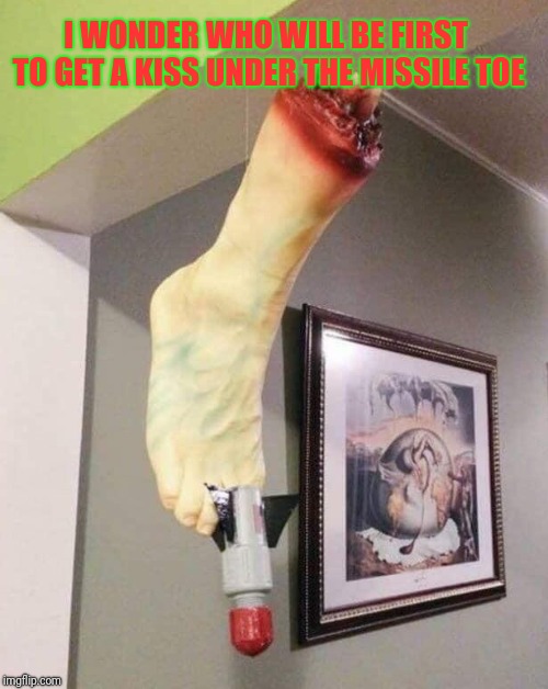 One of the best Christmas Traditions | I WONDER WHO WILL BE FIRST TO GET A KISS UNDER THE MISSILE TOE | image tagged in christmas,christmas decorations,missile toe,kiss | made w/ Imgflip meme maker
