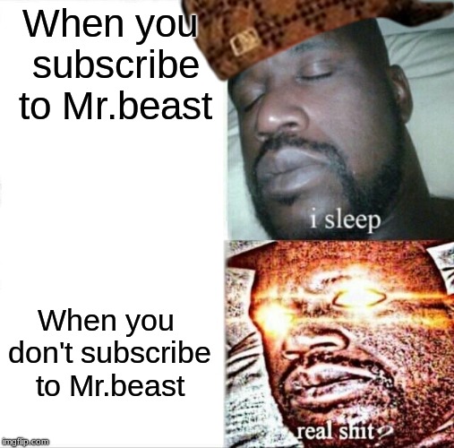 Sleeping Shaq Meme | When you subscribe to Mr.beast; When you don't subscribe to Mr.beast | image tagged in memes,sleeping shaq,scumbag | made w/ Imgflip meme maker