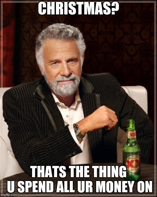 The Most Interesting Man In The World | CHRISTMAS? THATS THE THING U SPEND ALL UR MONEY ON | image tagged in memes,the most interesting man in the world | made w/ Imgflip meme maker