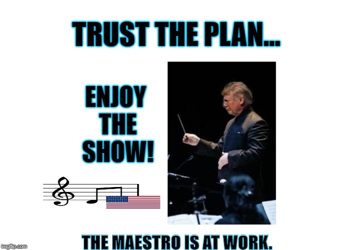 Maestro at Work | TRUST THE PLAN... ENJOY THE SHOW! THE MAESTRO IS AT WORK. | image tagged in maestro,potus,trump,trust the plan,enjoy the show | made w/ Imgflip meme maker