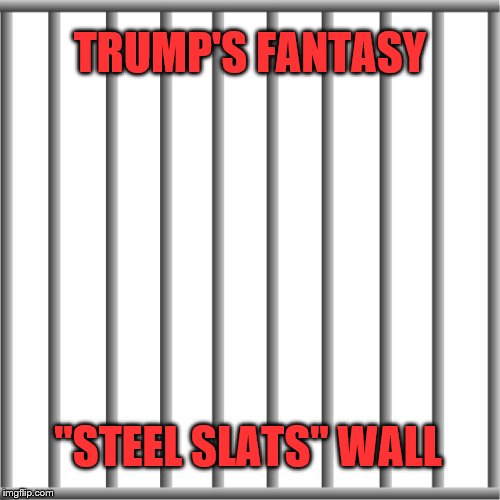 In His Dreams | TRUMP'S FANTASY; "STEEL SLATS" WALL | image tagged in donald trump,the wall,build the wall,steel slats | made w/ Imgflip meme maker