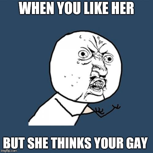 Y U No Meme | WHEN YOU LIKE HER; BUT SHE THINKS YOUR GAY | image tagged in memes,y u no | made w/ Imgflip meme maker