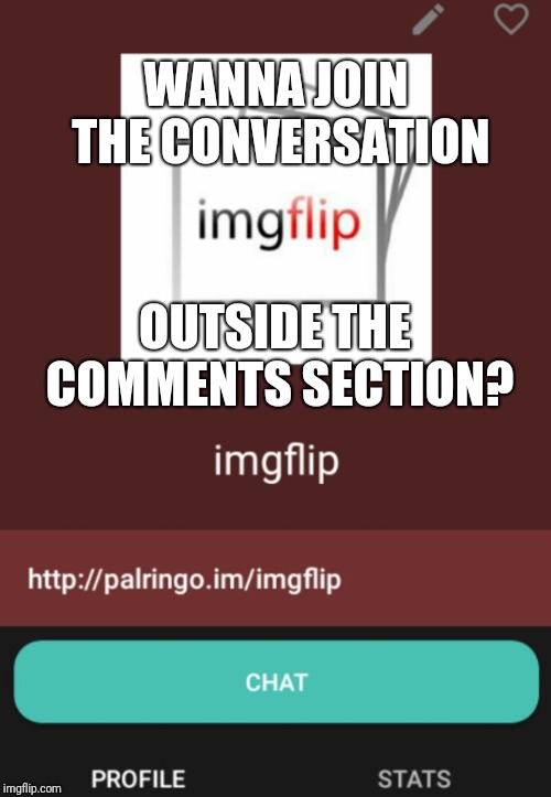 PalRingo | WANNA JOIN THE CONVERSATION OUTSIDE THE COMMENTS SECTION? | image tagged in palringo | made w/ Imgflip meme maker