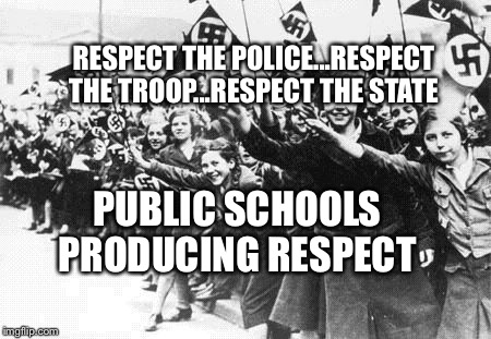 Nazis | RESPECT THE POLICE...RESPECT THE TROOP...RESPECT THE STATE; PUBLIC SCHOOLS PRODUCING RESPECT | image tagged in nazis | made w/ Imgflip meme maker