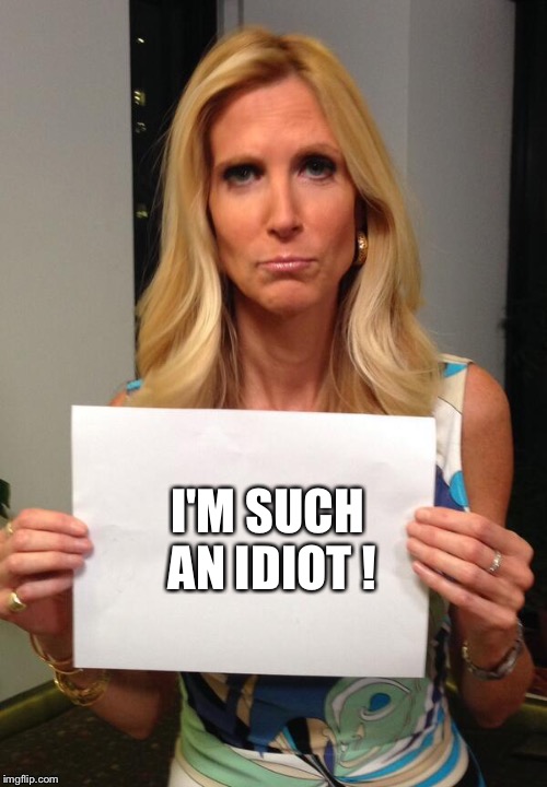 Ann Coulter Hashtag | I'M SUCH AN IDIOT ! | image tagged in ann coulter hashtag | made w/ Imgflip meme maker